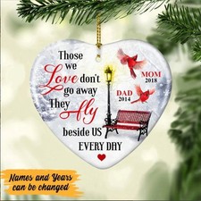 Personalized Cardinal Memorial Mom Dad Heart Ornament, Christmas Gift, Family...