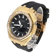 CASIO G-SHOCK GA2100 Casioak Frosted Gold CZ Bezel Custom Black Band Japan
