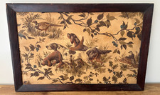 Aged/Rustic Hunting Dogs & Pheasant Trapunto 3D Quilted Art Framed 27 x 17.5