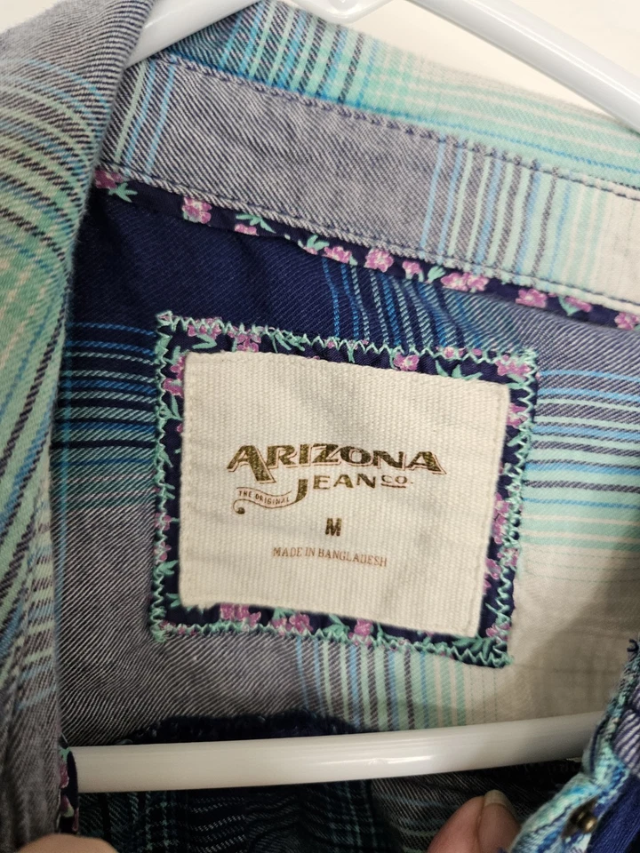 Camisa para mujer Arizona Jean Co a cuadros con botones azul azulado manga enrollable mediana Foto 3 de 4