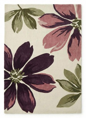 Plum Pink Hand Tufted Wool Rug Modern Floral Area Rug Living Room Carpet