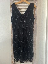 A28 Yvonne Lafleur New Orleans Black Sequin Beaded Flapper Dress Size 14
