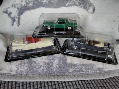 3 x Classic American Cars Del Prado Ult Car Coll Cougar, Lincoln, Cadillac 1/43