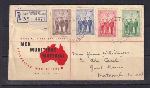 AUSTRALIA,1940 AIF set of 4, Registered First Day cover, HAMILTON, N.S.W.