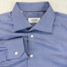Eton Dress Shirt Mens 16.5 42 Blue Geometric Contemporary Cotton Long Sleeve