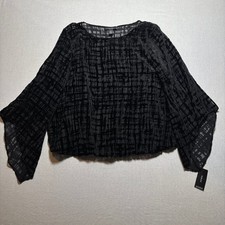 New Alfani Burout Velvet Semi Sheer Bell Sleeve Blouse Shirt Top Size Large