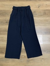 Uniqlo Womens 28-29 Wide Leg Navy Blue Zip Tie Belt Elastic Pleated Medium