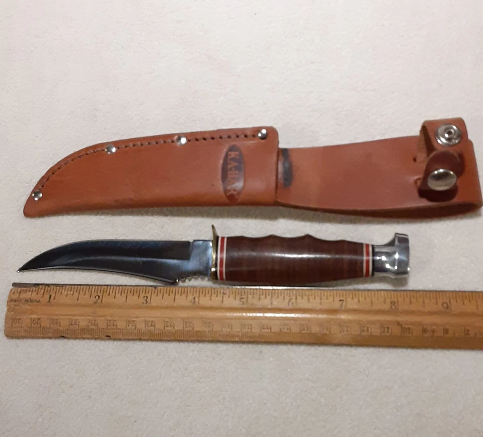 CUCHILLO DE CAZA KABAR 1233 APILADO CUERO FUNDA VINTAGE Foto 3 de 4