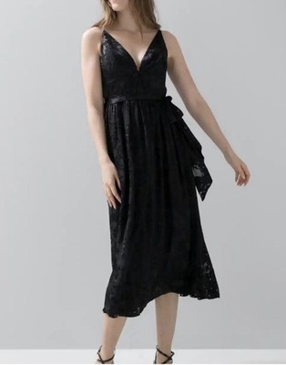 White House Black Market Black Silk Blend Floral Burnout Midi Dress Sz 16 NWT 
