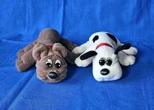 2 Vintage Pound Puppies Newborn 1986 Tonka Plush Stuffed Puppy Black White Brown