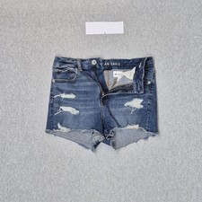 American Eagle Outfitters Women Shorts 6 Blue Denim Hi-Rise Shortie Frayed