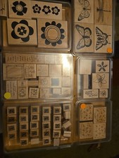 Mixed Lot of 100 Wood Mounted Rubber Craft Stamps, Assorted Designs Sayings