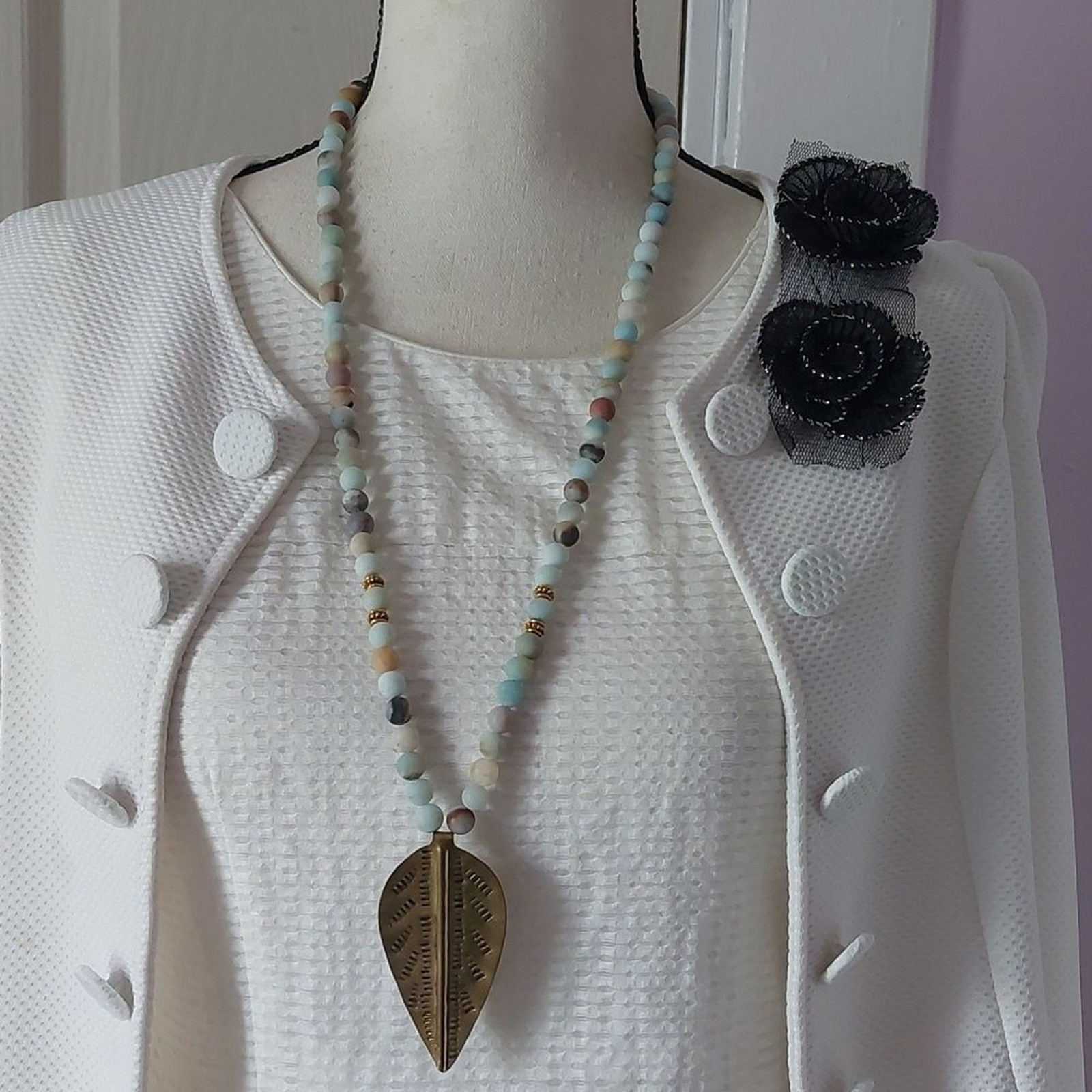 Natural Amazonite Beads Toggle Clasp Necklace wit… - image 4