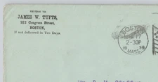 1899 James W Tufts Boston MA Flag Cancel  Postal Cover