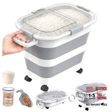30 Lbs Rice Storage Container with Wheels, Collapsible Airtight Grey/25-30lbs