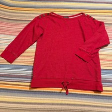 Lauren Ralph Lauren Red Button Shoulder Drawstring Sweatshirt Women's Medium