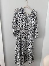 Old Navy Dress Womens L  White Blue Floral Boho Long Sleeve Maxi Peasant