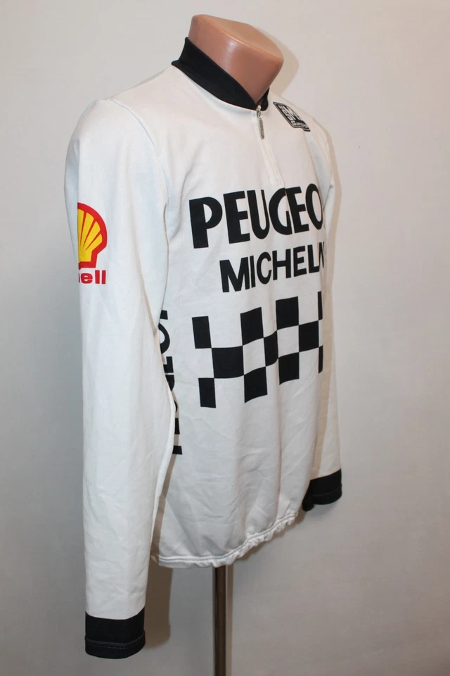 Santini Peugeot Shell Michelin SMS Vintage Cycling Jersey Size L Long 1984 1985 - Image 3 of 4