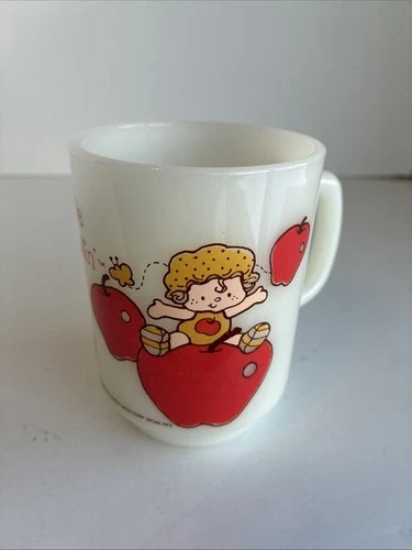 1980 Apple Dumplin Mug American Greetings White Milk Glass Vintage AH