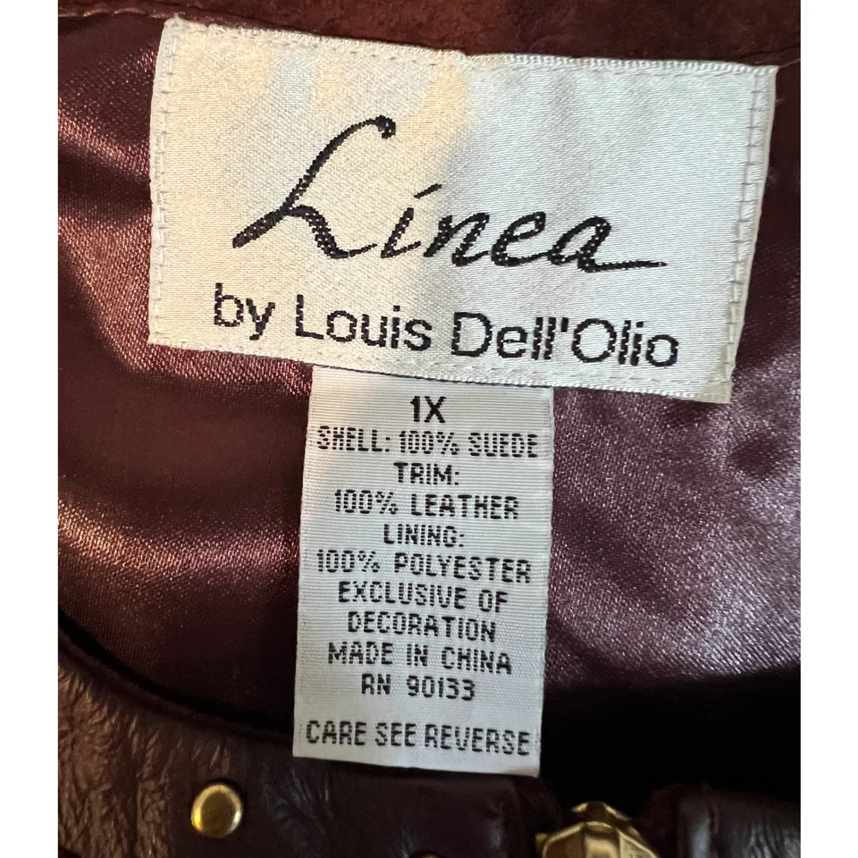 Chaqueta de gamuza Louis Dell'Olio para mujer talla 1X marrón tachuelas occidentales cremallera lindada Foto 2 de 4
