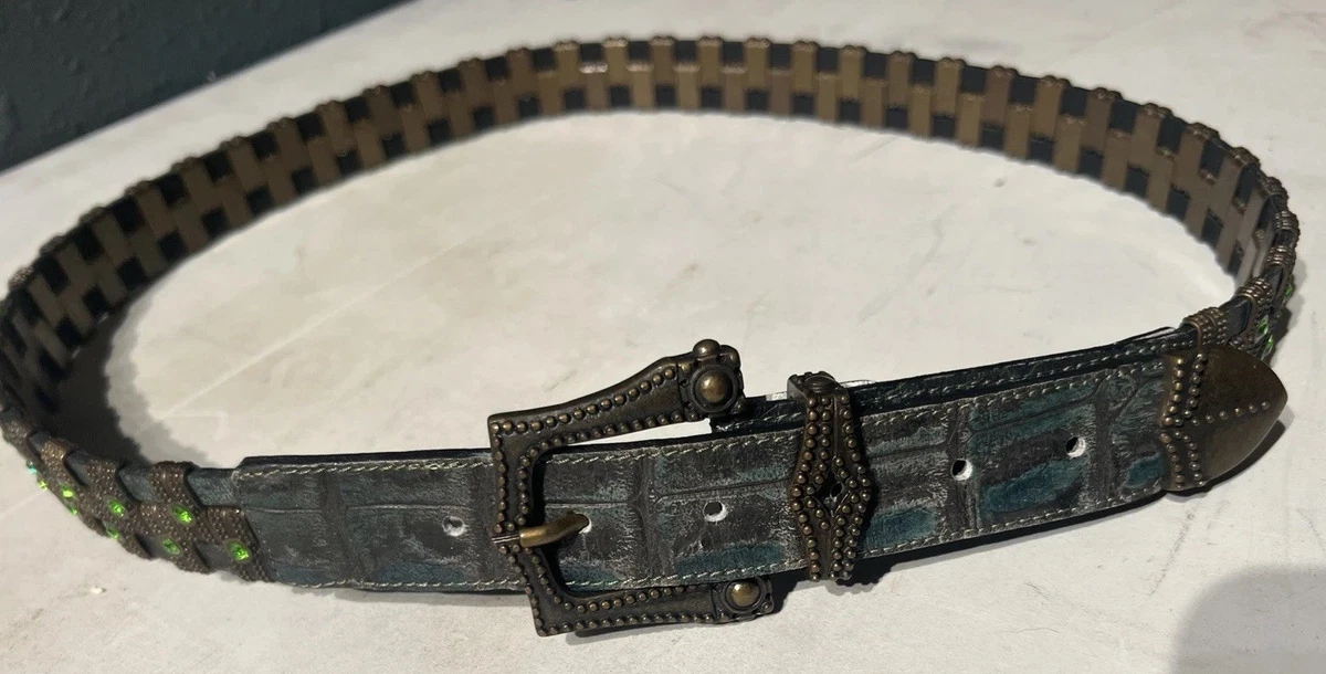 B-LOW THE BELT‎ Green Leather Rhinestone Western Womens Belt - Size 34 Green Rhinestone Belts for Women for sale | eBay main image 4
