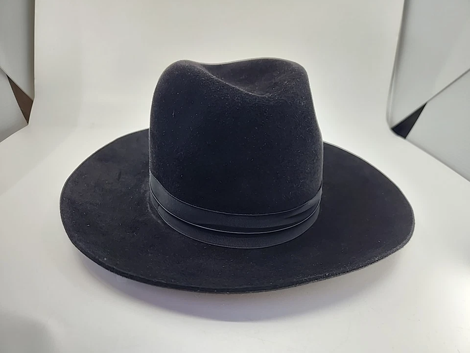 VINTAGE VANZINA PARIA ITALY BLACK WOOL FEDORA HAT SIZE 7 - 5 - 57. For Repair - Image 3 of 4