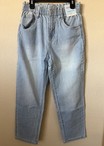 Cat & Jack Light Wash Relaxed Paperbag High Rise Stretch Denim Jeans Size 12 - Afbeelding 2 van 4