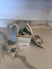 Frances Valentine, Alison Soft Calf, Sandal Sling bk Heel, Oyster Cream, Sz 8.5