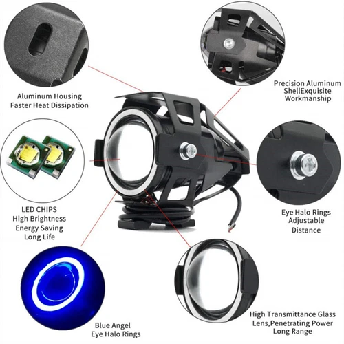 2x Faro LED Moto Angel Eye Faro LED Anteriore Universale Bianco - Foto 6 di 12