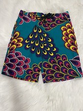 African Print Shorts L , Zipper And Drawstring Closure, 17  Long, 2 Side Pockets