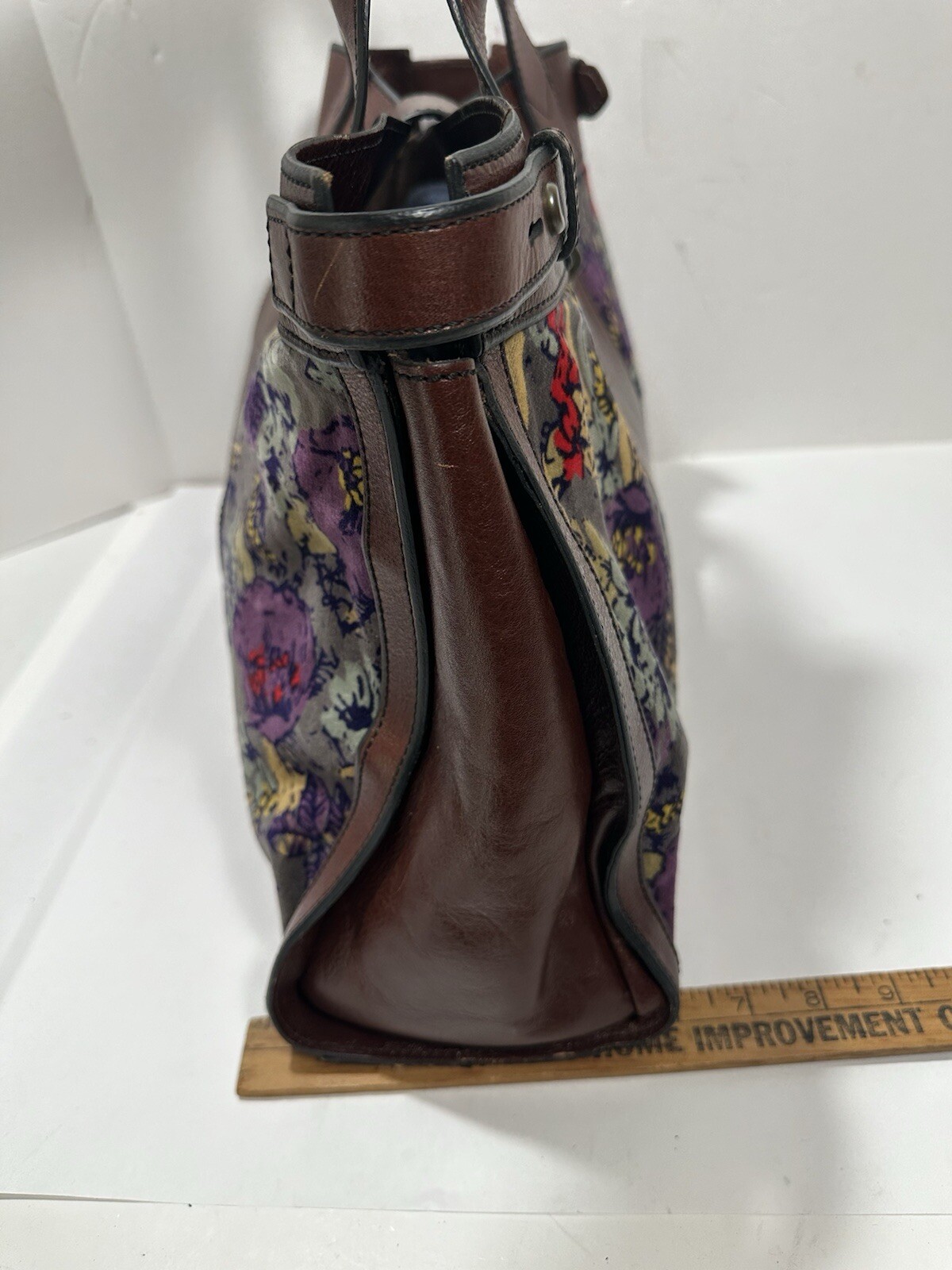 FOSSIL Vintage Reissue Weekender Tapestry Print Brown Leather Shoulder Handbag image 9