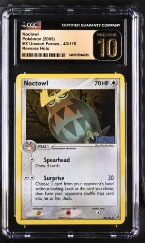 Pokémon Noctowl EX Unseen Forces 43/115 Reverse Holo Stamp CGC 10 Pristine Pop 1