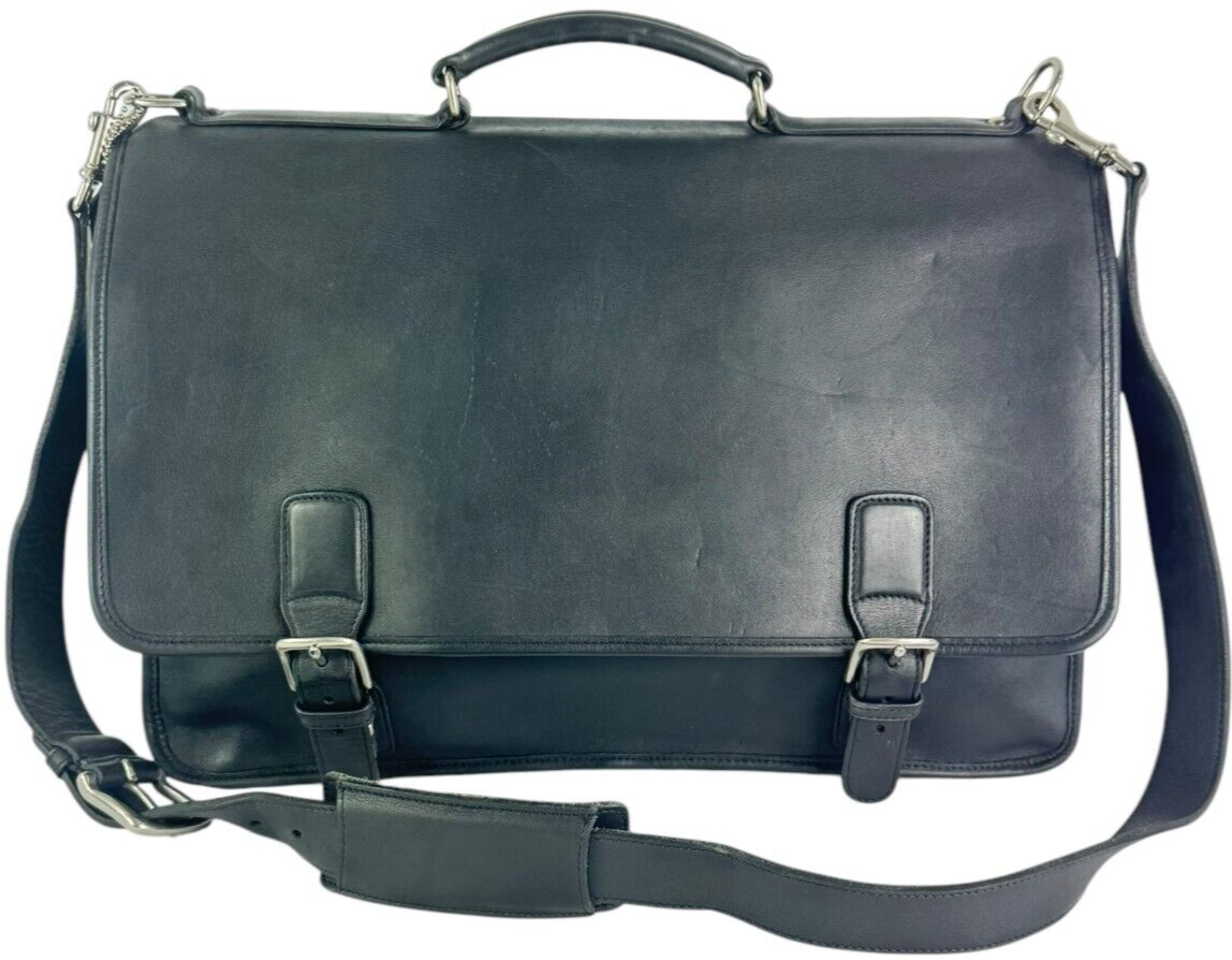 極美品 COACH Black Leather Briefcase 5236 Coach 90s Black Leather Embassy Large Briefcase - TheRelux.com