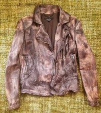 ❤️ Muubaa Distressed Leather Women's Biker Dyed Design Amazing Jacket Uk 12 L 40