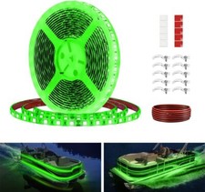 Marine LED Strip Lights 12V Green 16.4FT Waterproof Pontoon Fishing Boat