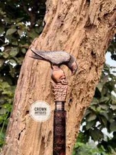 New Raven Skull Desginer Head Handle Victorian Leather Wooden Walking Stick Cane