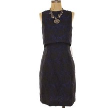 Felicity & Coco Sheath Knee Dress S Jacquard Lace Floral Navy Blue  B20