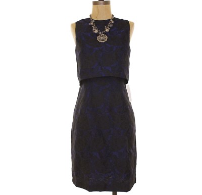 Felicity & Coco Sheath Knee Dress S Jacquard Lace Floral Navy Blue  B20