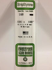 Evergreen # 168 Styrene Strip .080" Thick - 14" Long x .188" pkg(8) A Scale MIB