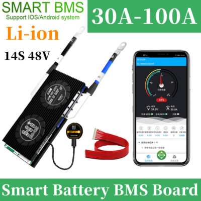 Li-ion 14S 48V 30A-100A Smart BMS Battery Common Port w/Balance+Bluetooth Module