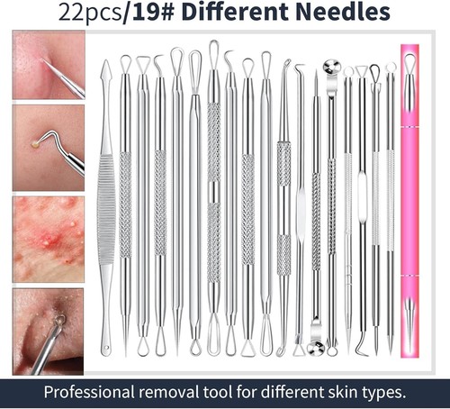 Pimple Popper Blackhead Remover Kit Dr Tool Comedone Zit Extractor 22pc Full Set - Picture 4 of 7