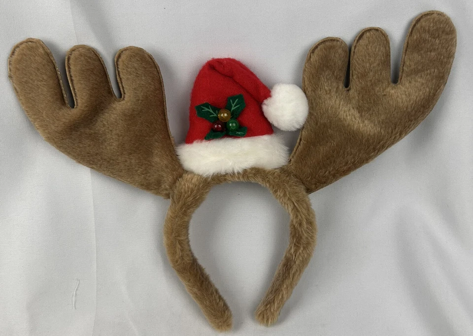 Diadema suave iluminada de vacaciones de renos con astas y sombrero de medias Navidad Foto 2 de 4