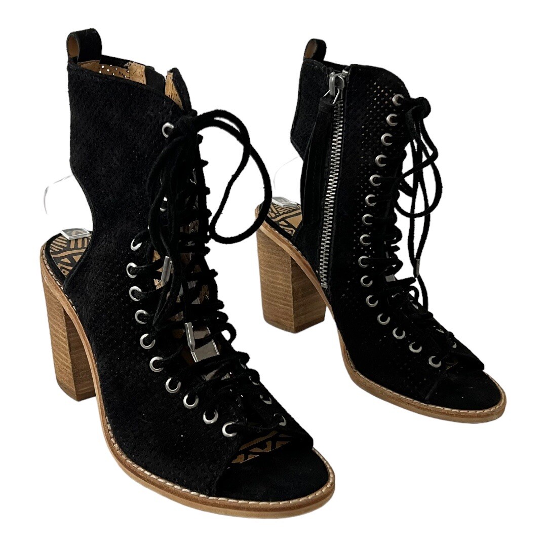 Dolce Vita Lira Black Women's Peep Toe Lace-Up Cutaway Back Booties