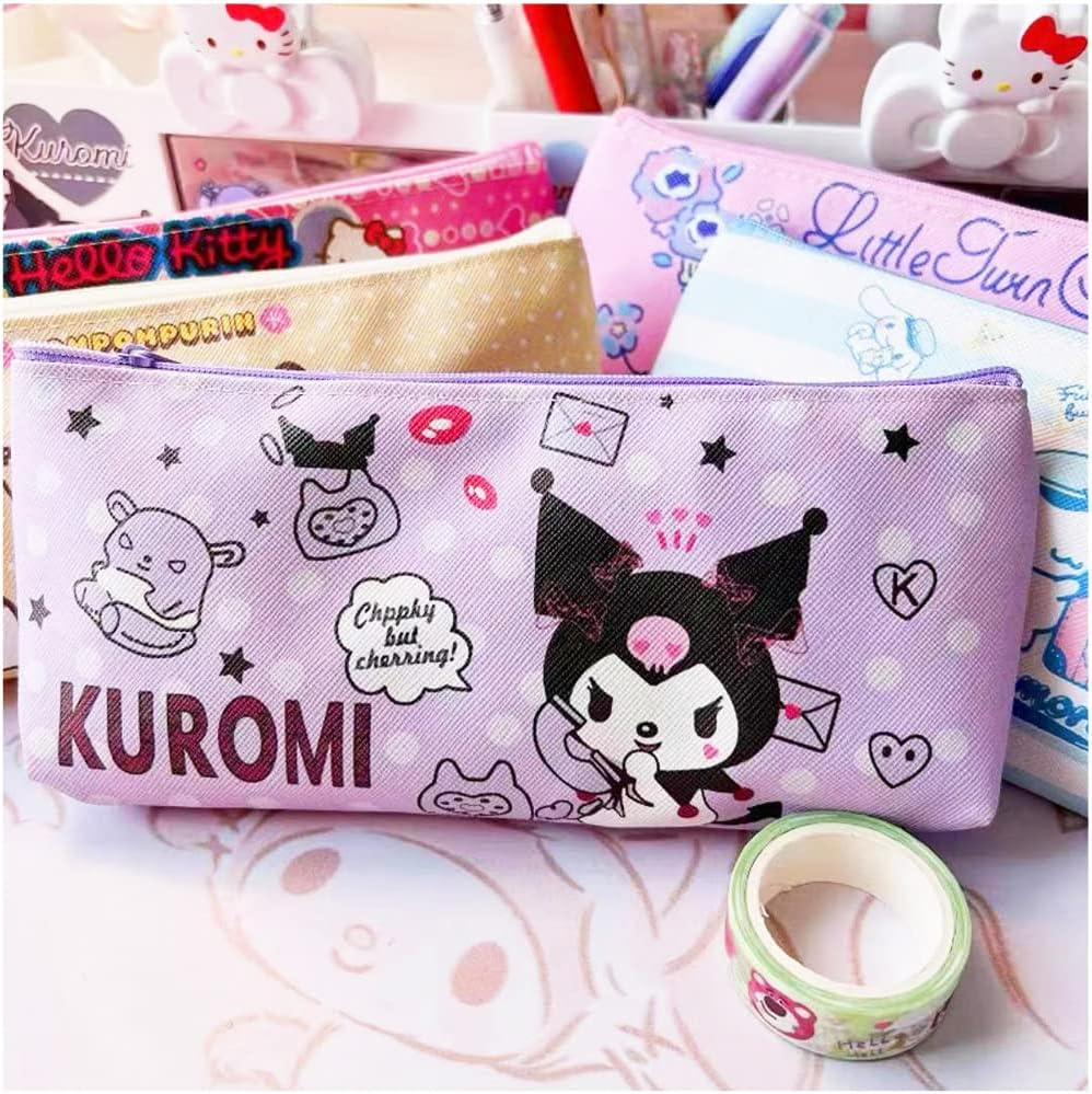 Kuromi 4pc set small zipper tote, phone cross body, zipper pouch, & pencil case RavEnt Kuromi Pencil Case with Zipper for Boys and Girls  main image 4