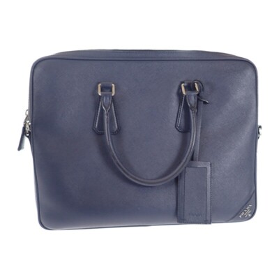 PRADA ネイビー ビジネスバッグ PRADA Briefcase 2WAY Bag Business Bag Saffiano Navy Zipper Men's