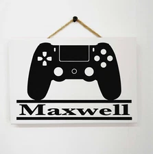 Gamer Name Sign Personalized Door Hanger wood video player kids room decor