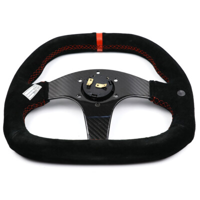 OMP 320mm Carbon Fiber Spoke Genuine Suede Leather Flat Sport Steering Wheel
