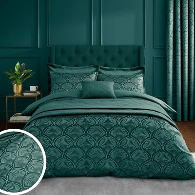 Copripiumino Catherine Lansfield Art Deco Perla Lusso Camera da Letto Collezione Verde