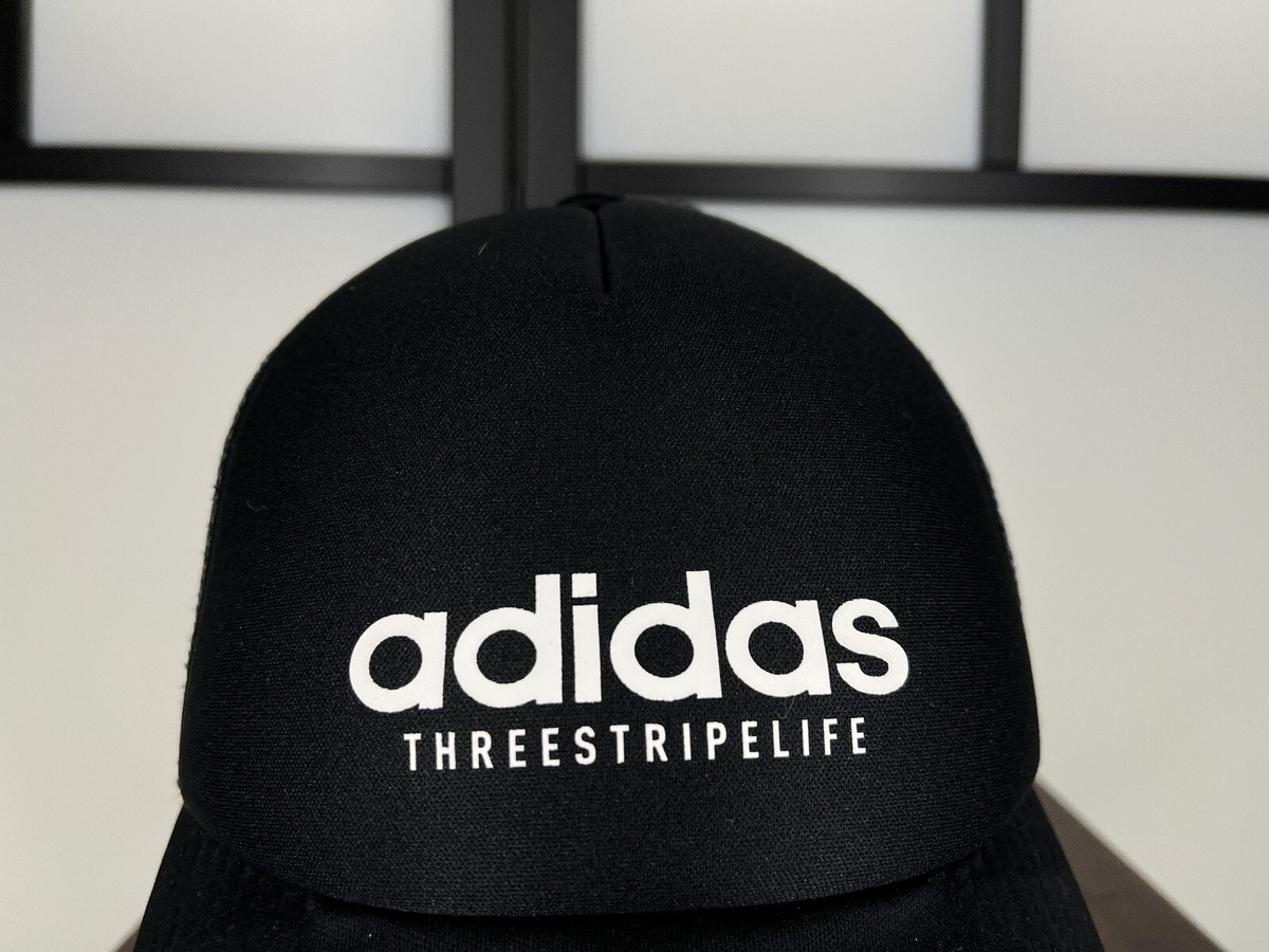 Adidas Three Stripe Life Hat Cap Snap Back Adult Os Black Trucker