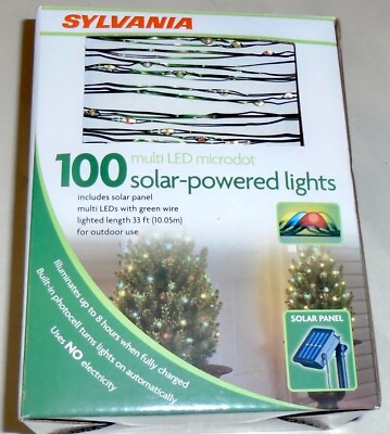 NEW SYLVANIA 100 SOLAR-POWERED LED LIGHTS ~ MICRO-DOT ~ MULTI-COLORED ~ 33 FT.